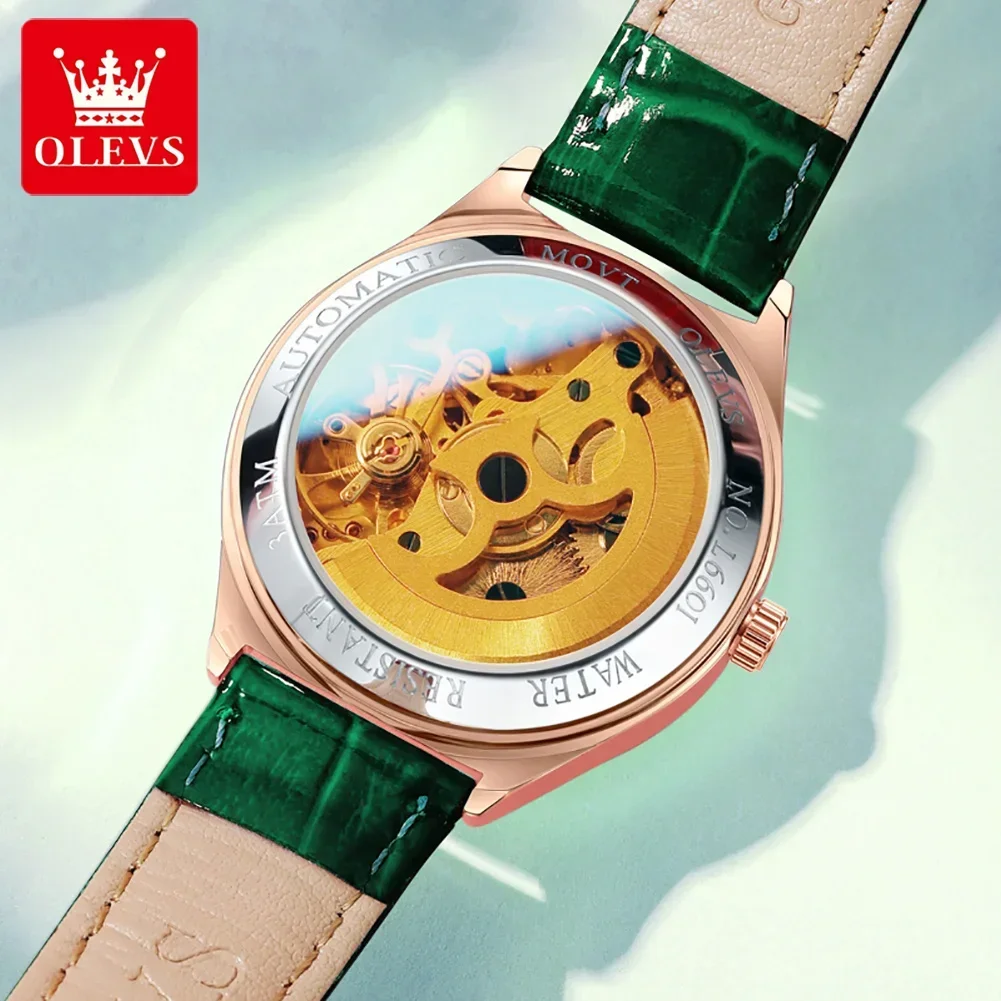 OLEVS Corium Strap orologio da polso da donna impermeabile stile caldo orologi meccanici automatici di alta qualità per donna luminosi