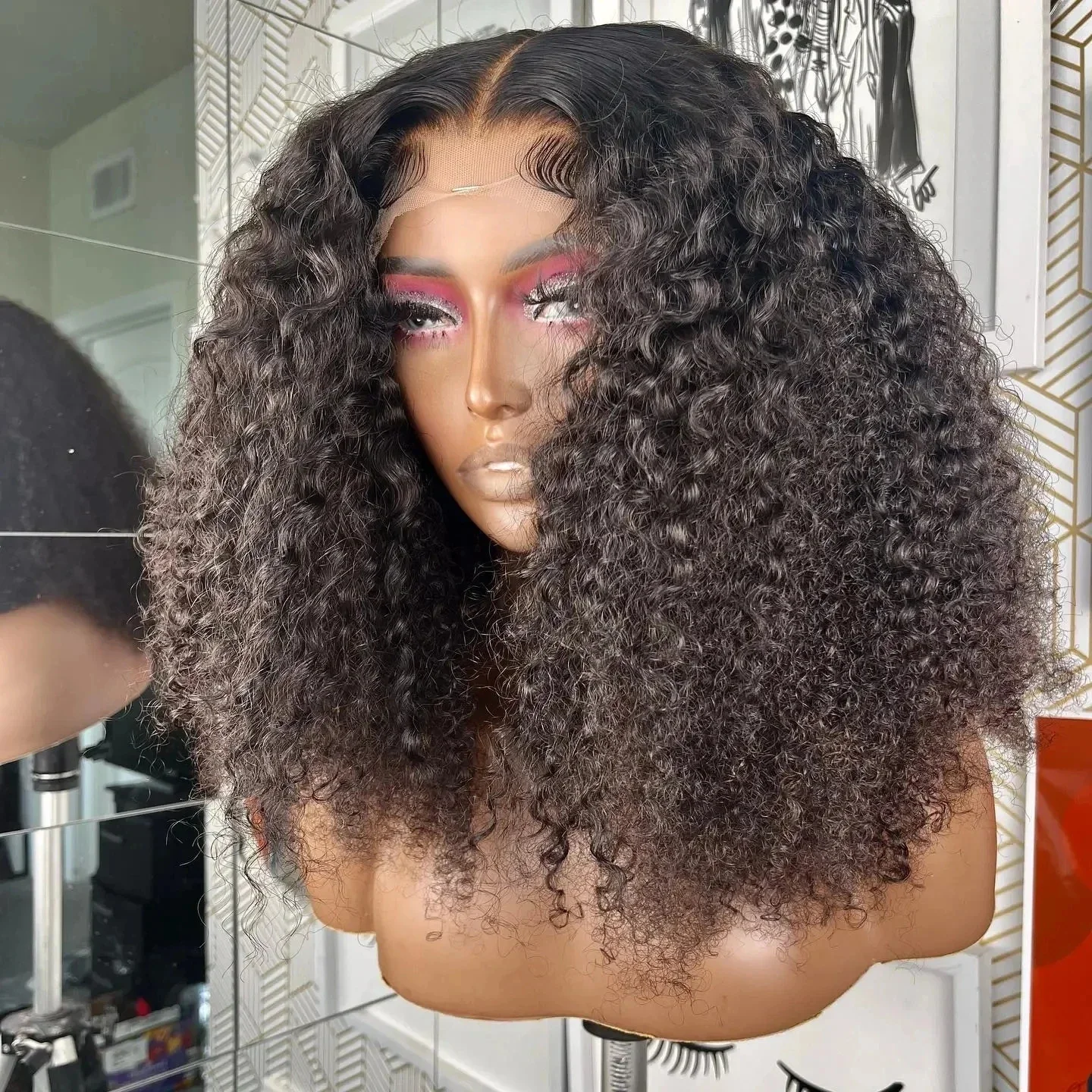 Perruque Lace Front Wig crépue bouclée noire pour femme, 26 pouces, densité 180, douce, longue, profonde, avec cheveux de bébé, sans colle, préplumée 03/