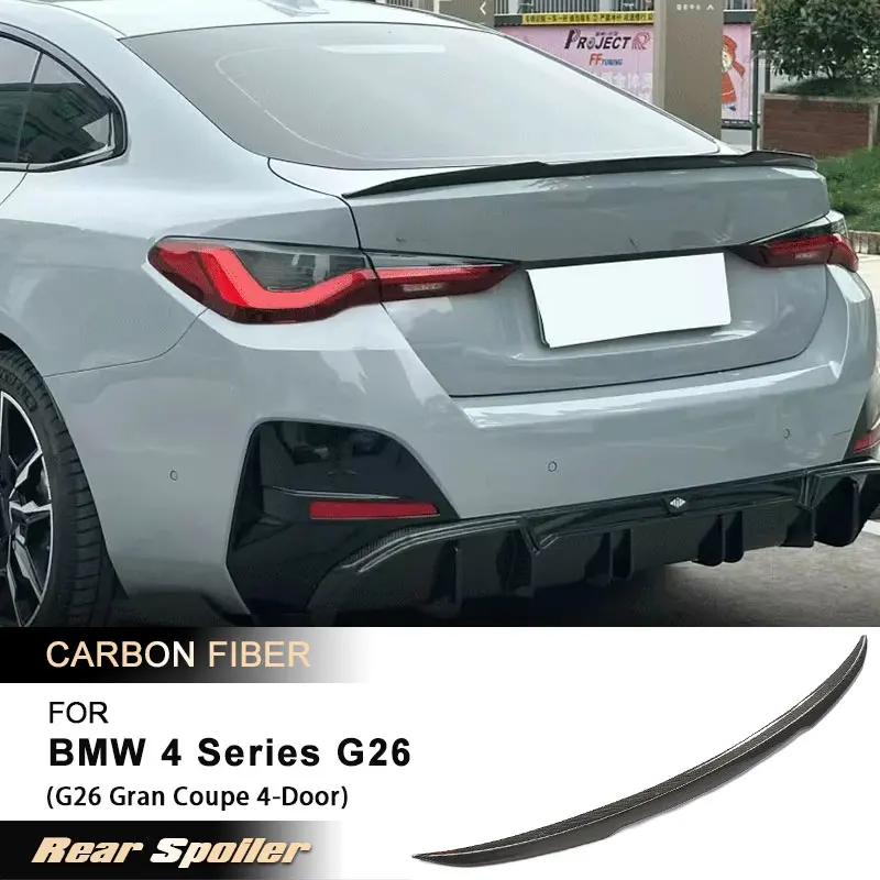 

Автомобильный задний спойлер багажника, крылья для BMW 4 серии G26 Gran Coupe, 4-дверный 2021-2024, гоночный задний спойлер, крыло багажника, губа из углеродного волокна