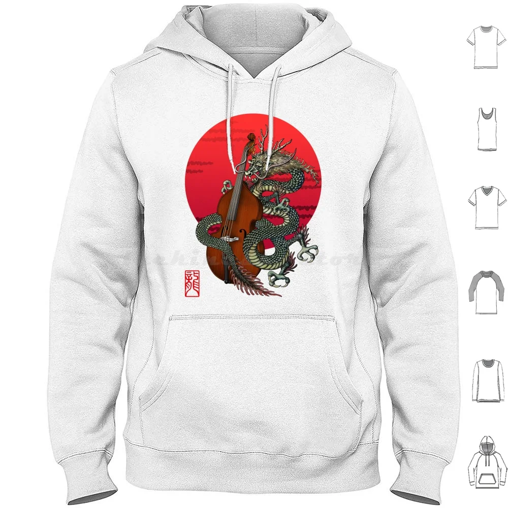 Dragon Contrabass Hoodies Long Sleeve Dragon Contrabass Bass Bassguitar Guitar Music Jazz Japan Asia Tattoo Kuuma