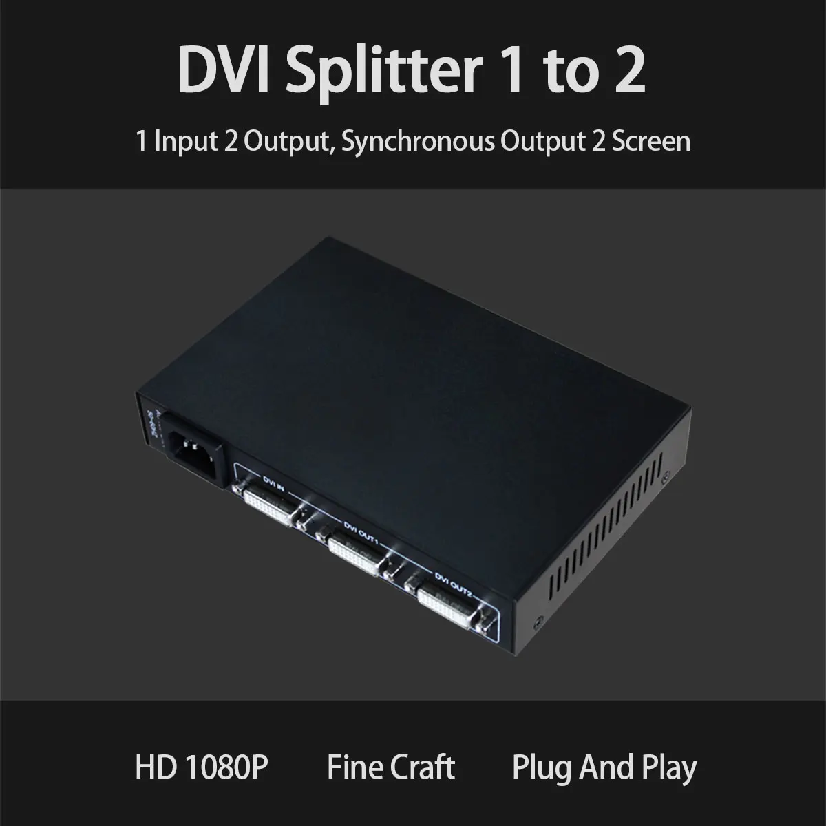 DVI Video Splitter 1 Input 2 Output 1920X1080@60HZ Support Synchronous Output for Projector Monitor Computer Model AMS-D1S2