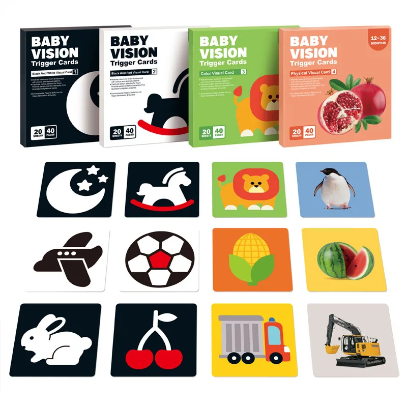 Jouets d'éducation précoce pour bébé, cartes Flash noires et blanches, cartes de Stimulation visuelle à contraste élevé, jouets Montessori pour bébé