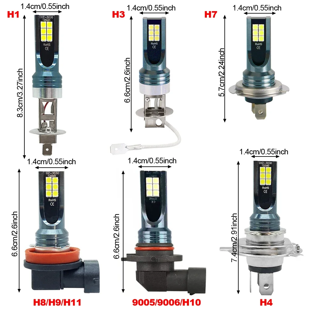 1/2X H4 H7 LED المصباح لمبة H11 H8 H9 H10 H1 H3 سيارة الضباب مصابيح كهربائية 9005 9006 السيارات القيادة تشغيل مصابيح 12000LM 80 واط 12 فولت