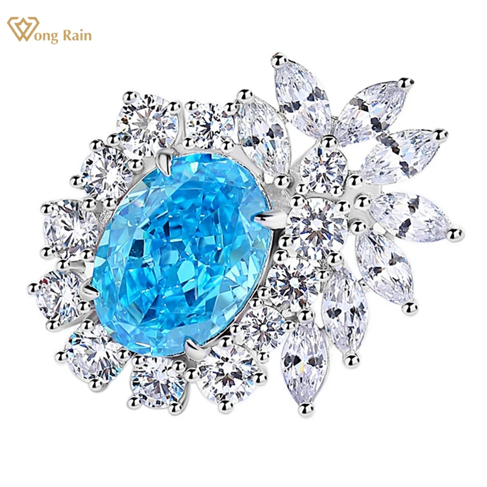 

Wong Rain 925 Sterling Silver 10*14MM Oval Aquamarine Citrine High Carbon Diamond Gemstone Cocktail Party Ring Jewelry for Women