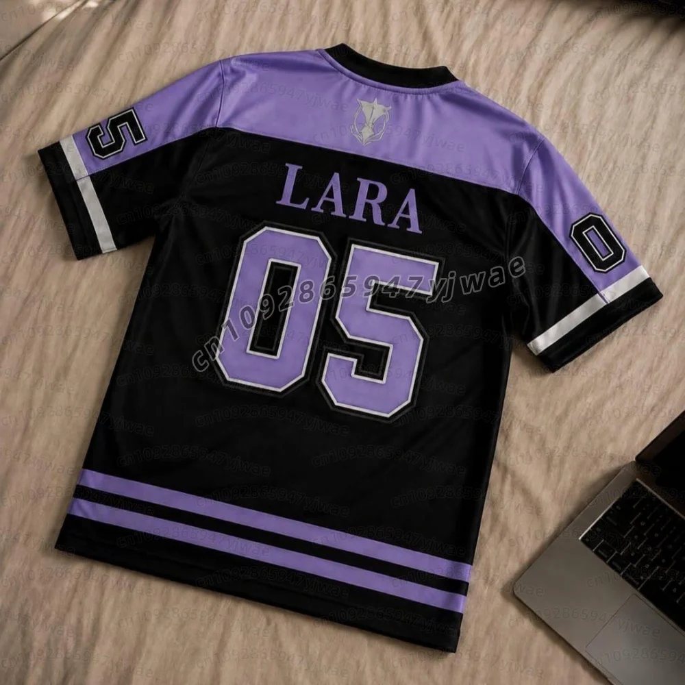 2026 Katseye Purple Oversized Jersey Shirt Kpop Cosplay Stripe Print T-Shirt  Yoonchae Lara&Sophia Fan Men Women Cosplay T-Shirt view 4