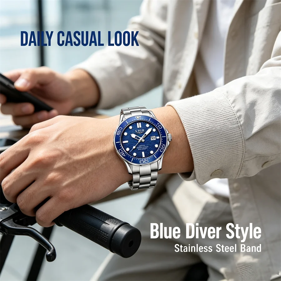 LIGE 2026 New Business Mens Watches Top Brand Luxury Dive Watch For Men Waterproof Date Clock Sport Watch Relogio Masculino