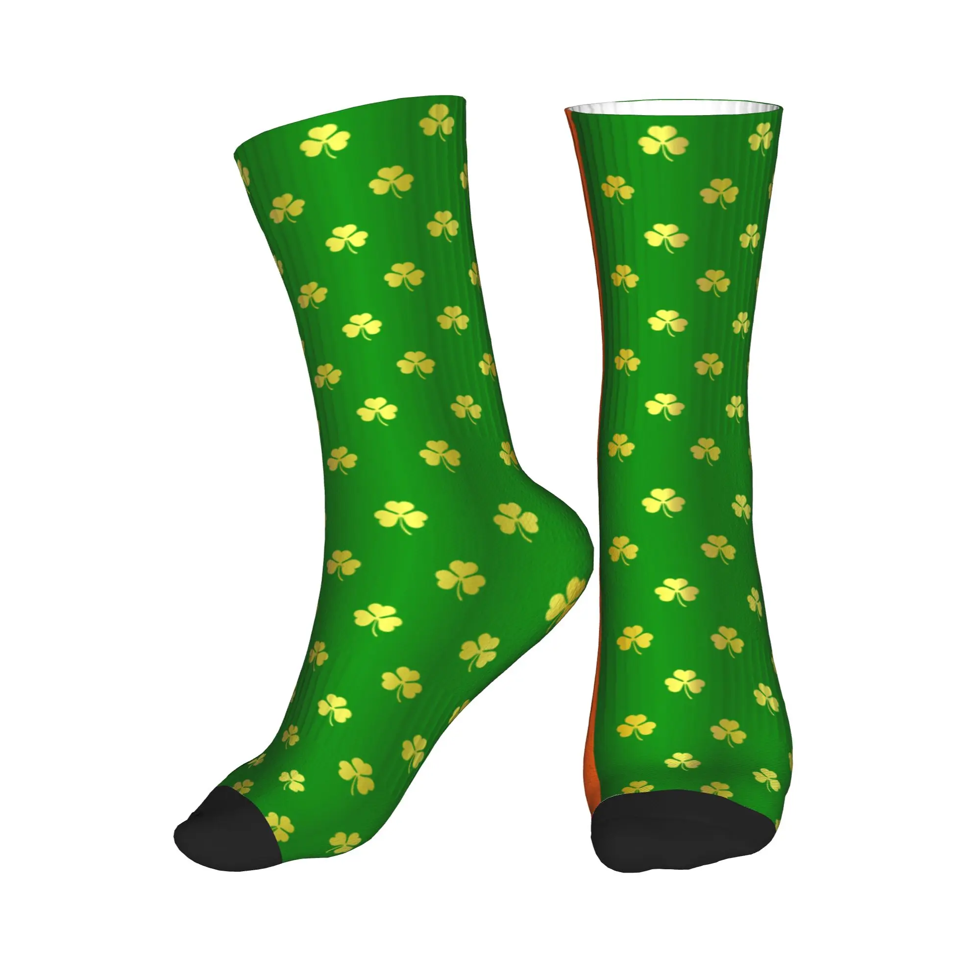 

St Patrick's Day Shamrock Clover Leaf Men's Crew Socks Unisex Kawaii 3D Print Irish Flag Dress Socks