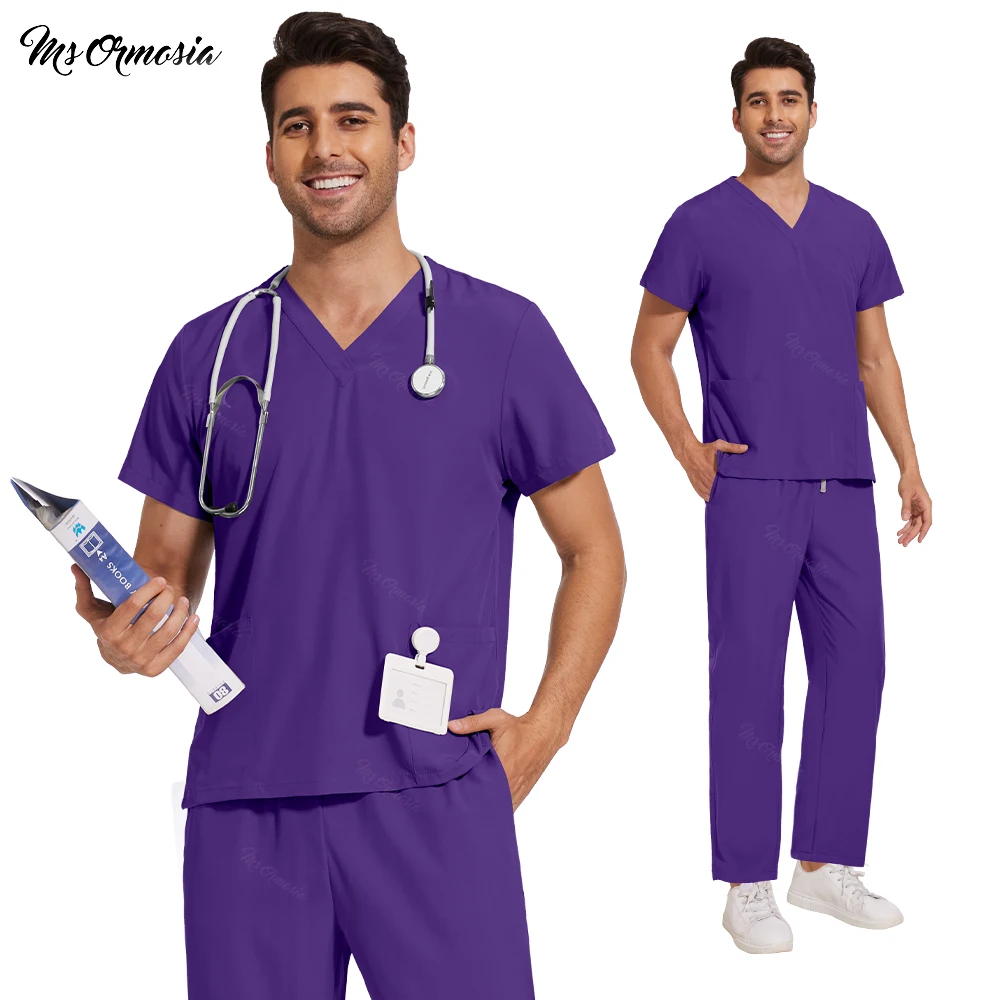 New Doctor Nurse Uniform Surgery Uniforms Unisex Scrub Set Medical Uniforms Stretch Scrub Top Pocket Pants Beauty Salon Workwear