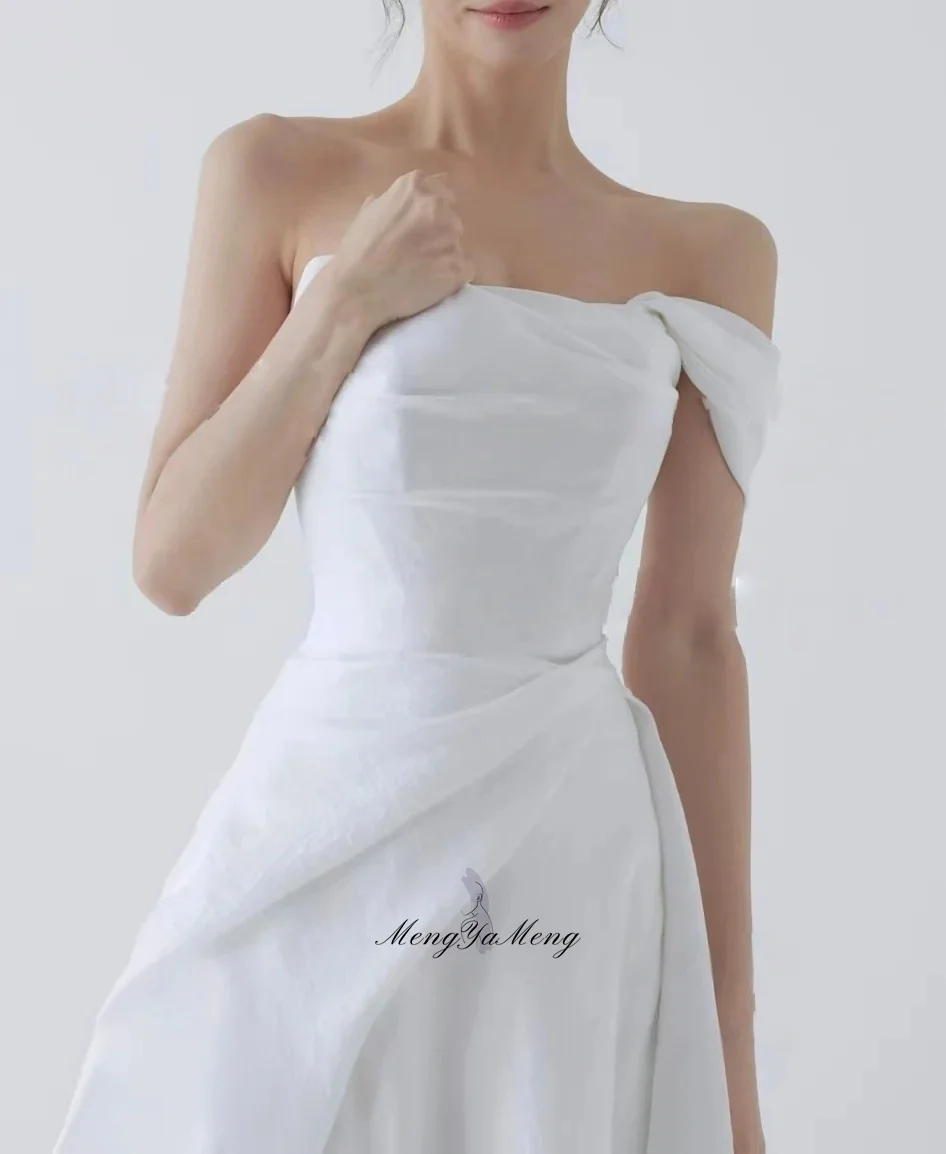Simple One Shoulder Wedding Party Dress Pleat A-Line White Korea Photo Shoot Bridal Gown Evening Dresses Custom 웨딩드레스