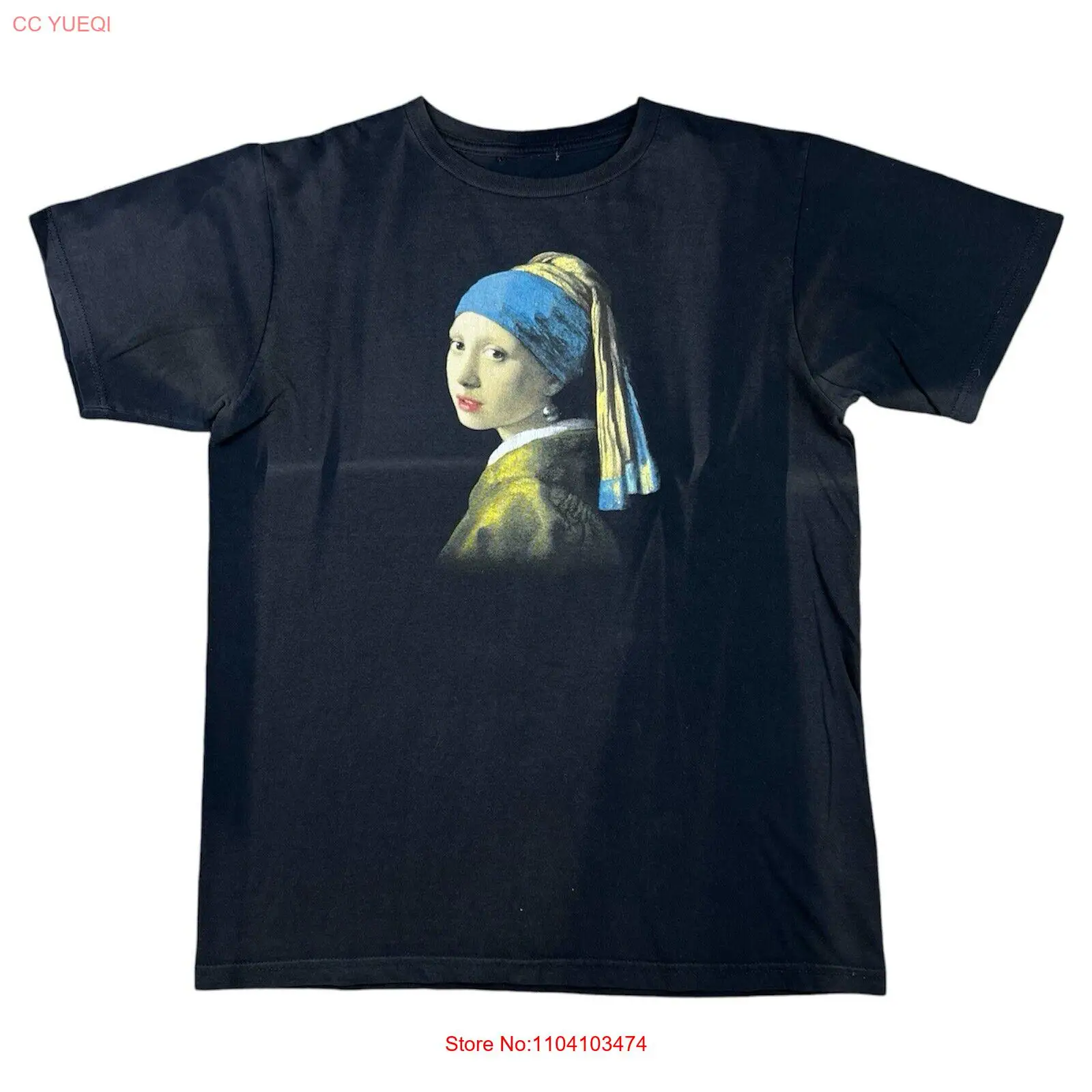 Vintage Johannes Vermeer Art T-Shirt Girl With a Pearl Earring Medium Black