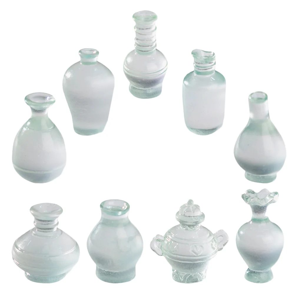 9 Pcs Micro Landscape Bottle Bathroom Decorations Dolls House Flower Small Vase Accessory Resin Mini Ornament