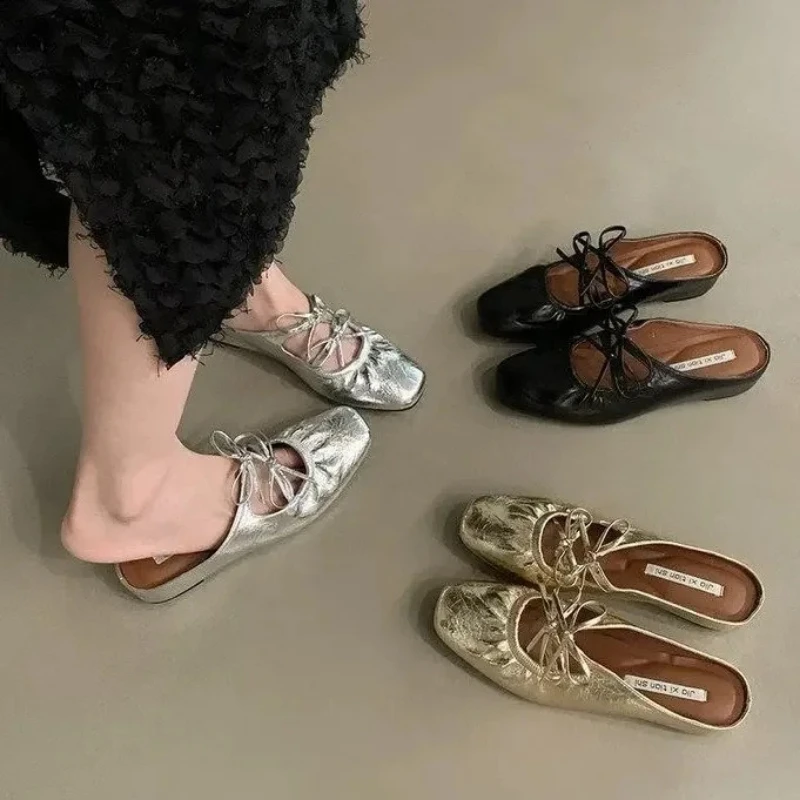Elevated Head Half Slippers Women bow tie Outdoor New Elegant Fairy Wind Slope Heel Thick Bottom Sandals comfort shoes