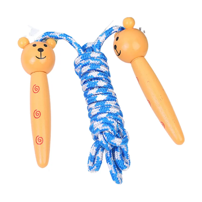 Kids Jump Rope Adjustable Cotton Braided Skipping Rope with Wooden Handle for Boys and Girls Fitness Training Fun Toy