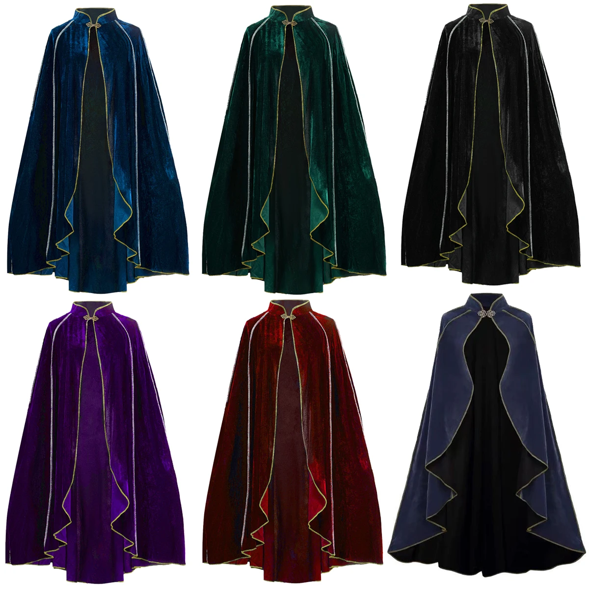 

Medieval Suede Cloak Vintage Gold Trim Cape Halloween Cosplay Stage Performance Costume