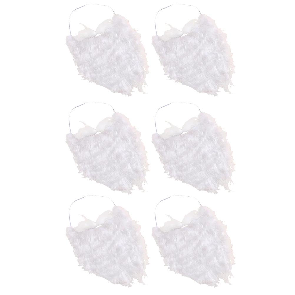 

6 Pcs Santa Beard White Fancy Cosplay Fake Props Mustaches Party Facial Hair Prom