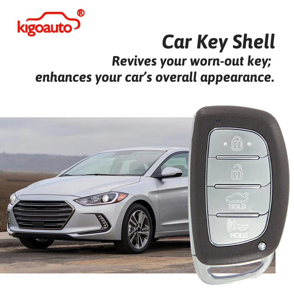 Kigoauto (With Battery Holder) Smart Key Shell Case 4 Button Trunk for Hyundai Elantra 2016 2017 2018