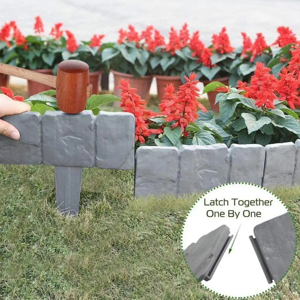 

Grey Plastic Stone Effect Fence Plant Border Garden Edge Flower Bed Lawn Edging