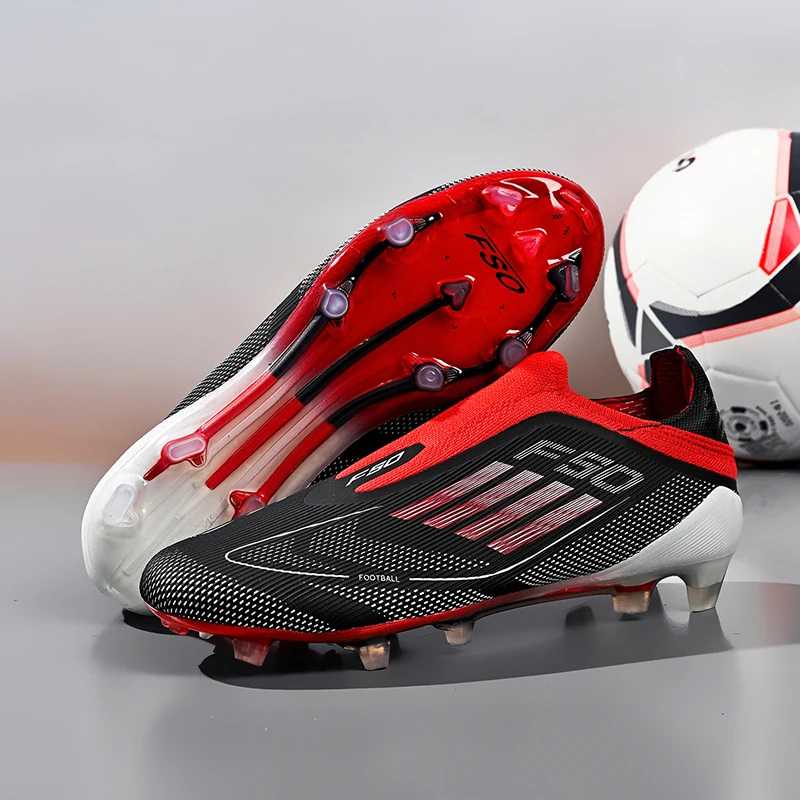 

Slip-on Mens Football Boots Without-lace Youth FG/TF Training Studded Fast Soccer Cleats Non Slip Football Shoes for Boys 35-45