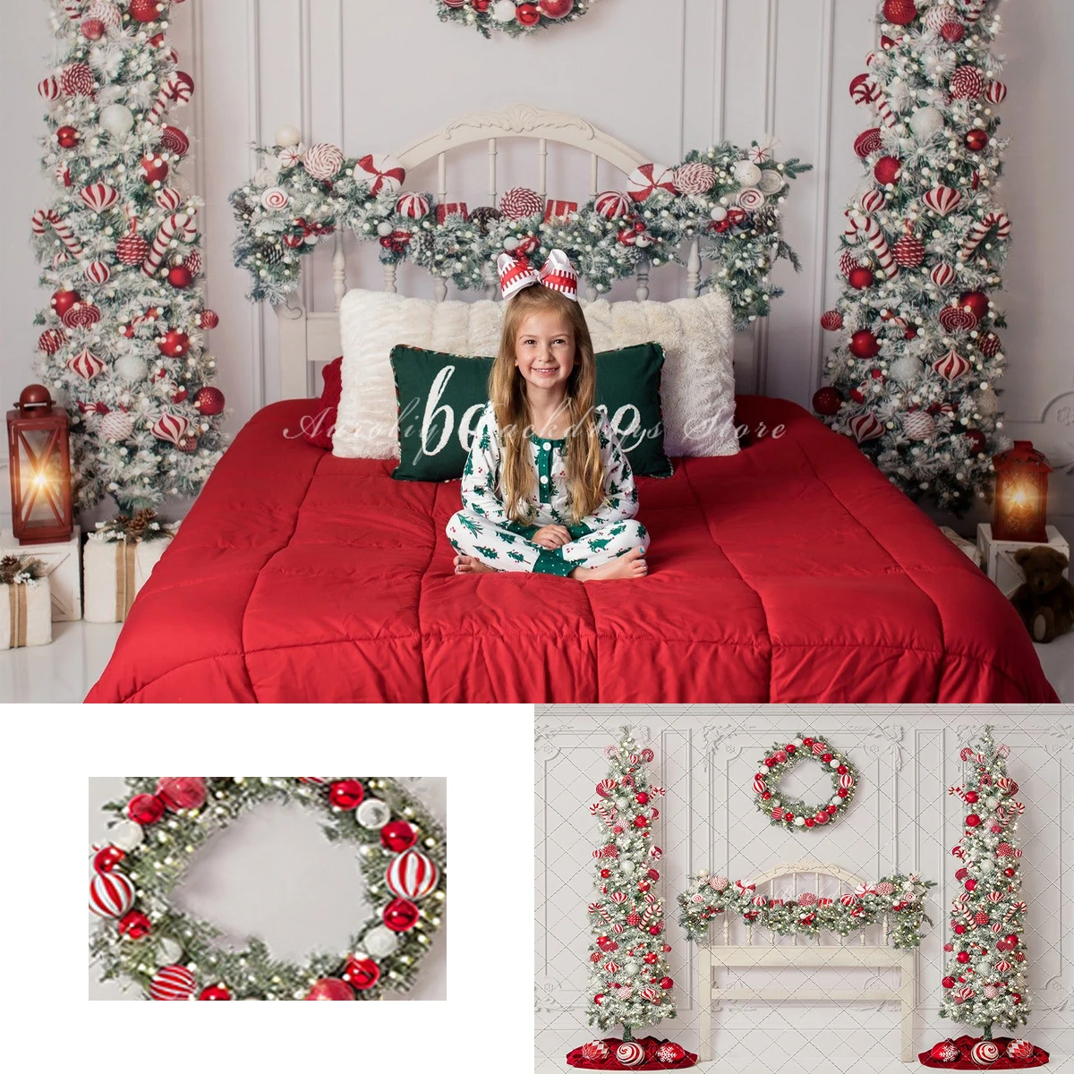 

Peppermint Headboard Backgrounds Kids Adult Photography Props Child Baby Christmas Tree Bedroom Decors Photo Studio Backdrops