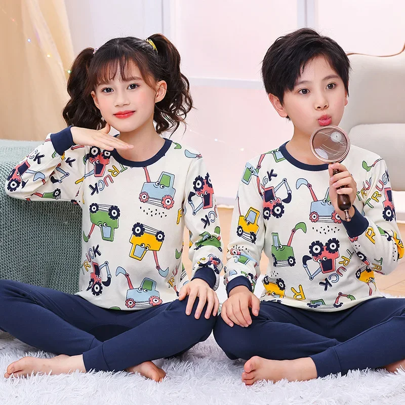 

New Autumn Winter Kids Thick Warm Pajamas Baby Boys Girls Cartoon Long Sleeve Round Neck Pyjamas Toddler Sleepwear Clothing Sets