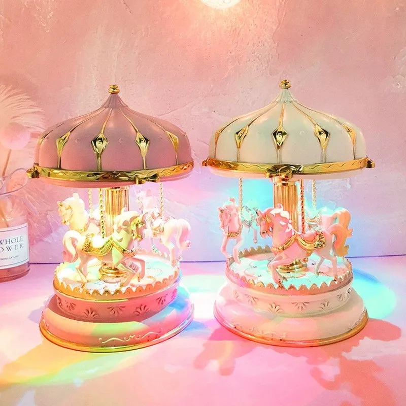 New Carousel Horse Music Box Resin Merry-go-round Musicical Box Home Desktop Decoration Kids Christmas Birthday Gift