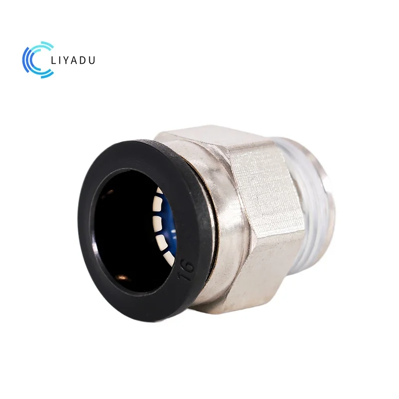 PC Series Pneumatic Male Connector PC6-01/PC6-02/PC8-02 1/8-1/4 PT Thread Push-in Fitting for 4 6 8 12 1016mm Tubing - Black PC