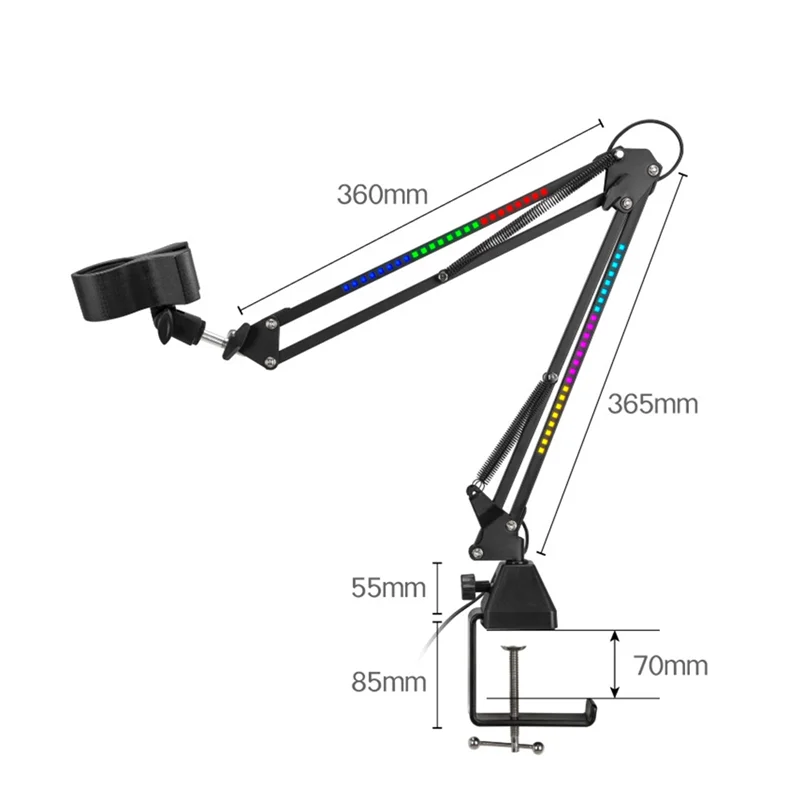 A42Z-Microphone Bracket RGB Microphone Arm Stand With RGB Light Rotatable Suspension Boom Scissor Stand