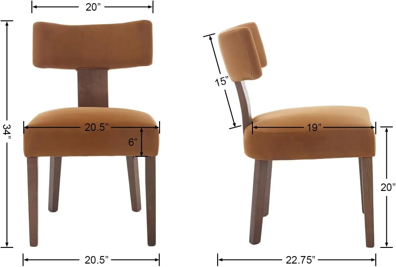 Ensemble de 6 chaises de salle à manger modernes, chaises d'appoint rembourrées confortables avec pieds en bois, chaises de salle à manger en tissu velours avec dossier à oreilles incurvé