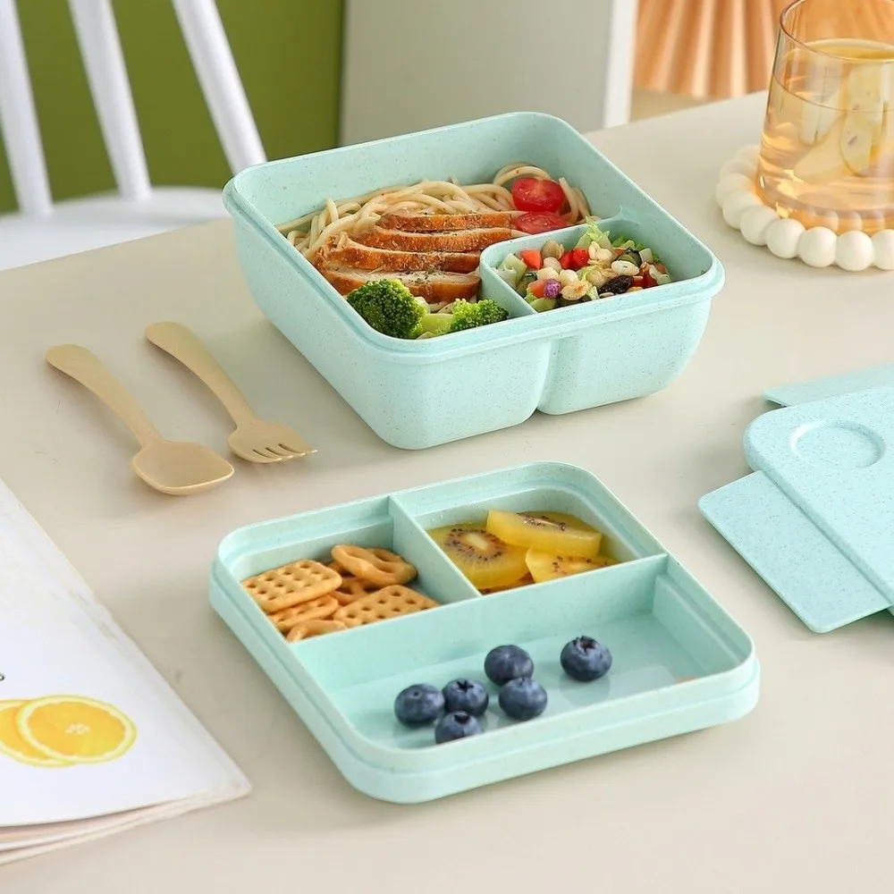 Wheat Straw Double-layer Lunch Box 960/1250 Ml Food Grade Meal Container Compartmentalized Leak-proof Picnic Box Lunch