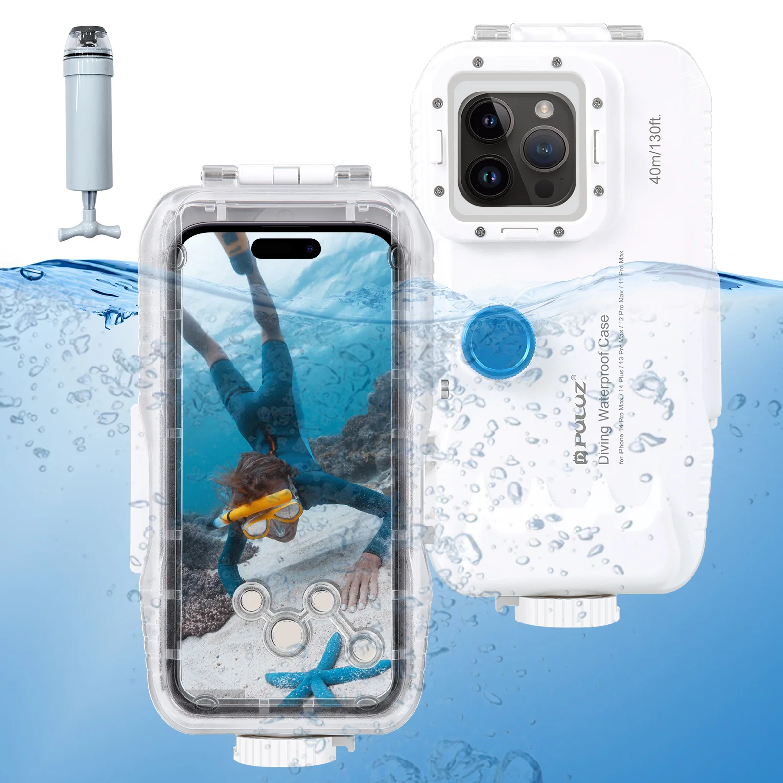 PULUZ 40m/130ft Waterproof Case For iPhone 14 Pro Max 14 Plus 15 14 13 12 11 Pro Max 13 12 Pro Diving Housing Underwater Cover