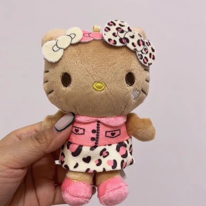 Chaveiro de Pelúcia Macia Hello Kitty Sanrio de 12cm com Estampa de Leopardo, Enfeite para Mochila, Decoração de Carro, Presente para Meninas