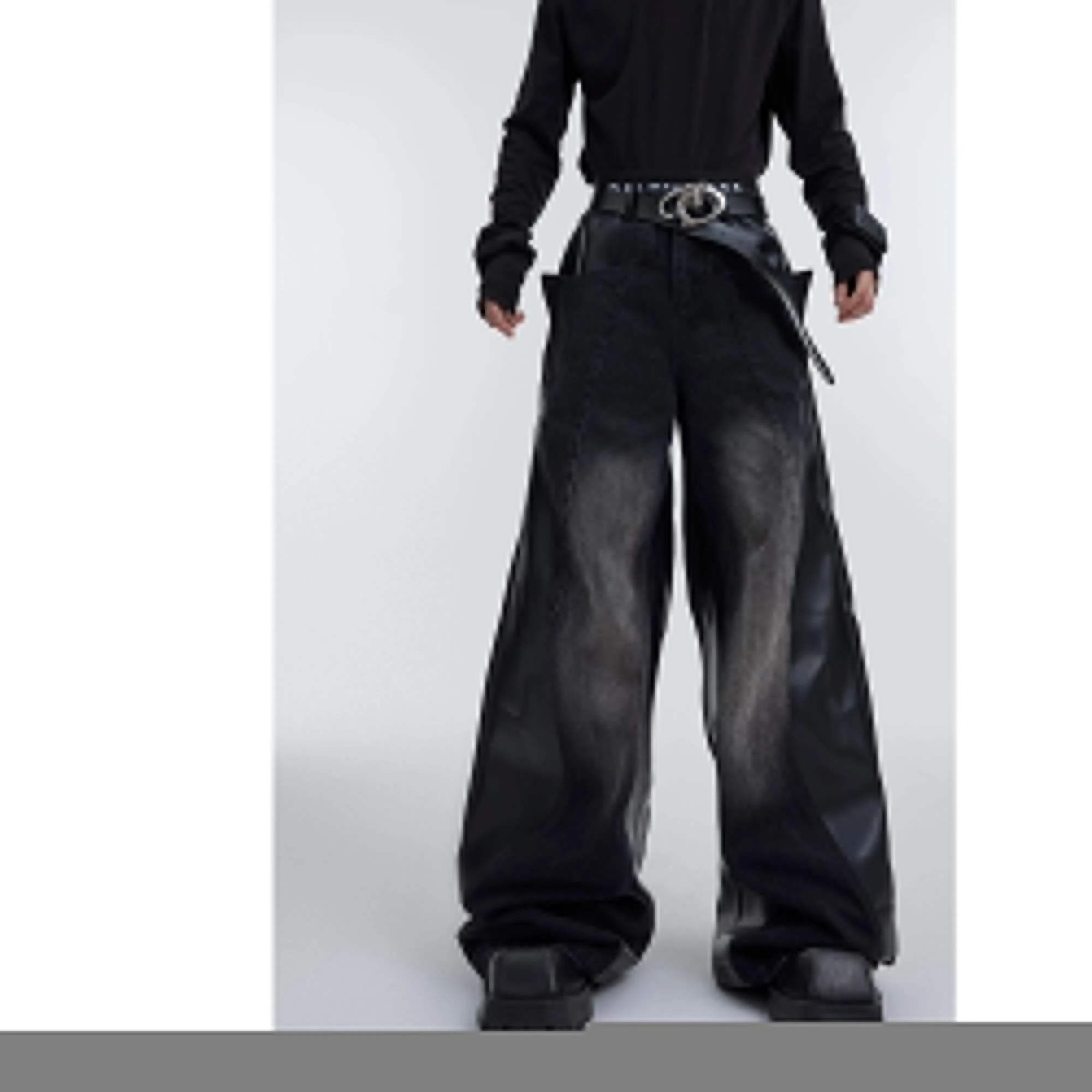 

Мужские джинсы в американском стиле ретро, свободный дизайн, широкие брюки с драпировкой, прямые длинные брюки, модная городская молодежная хлопковая одежда...