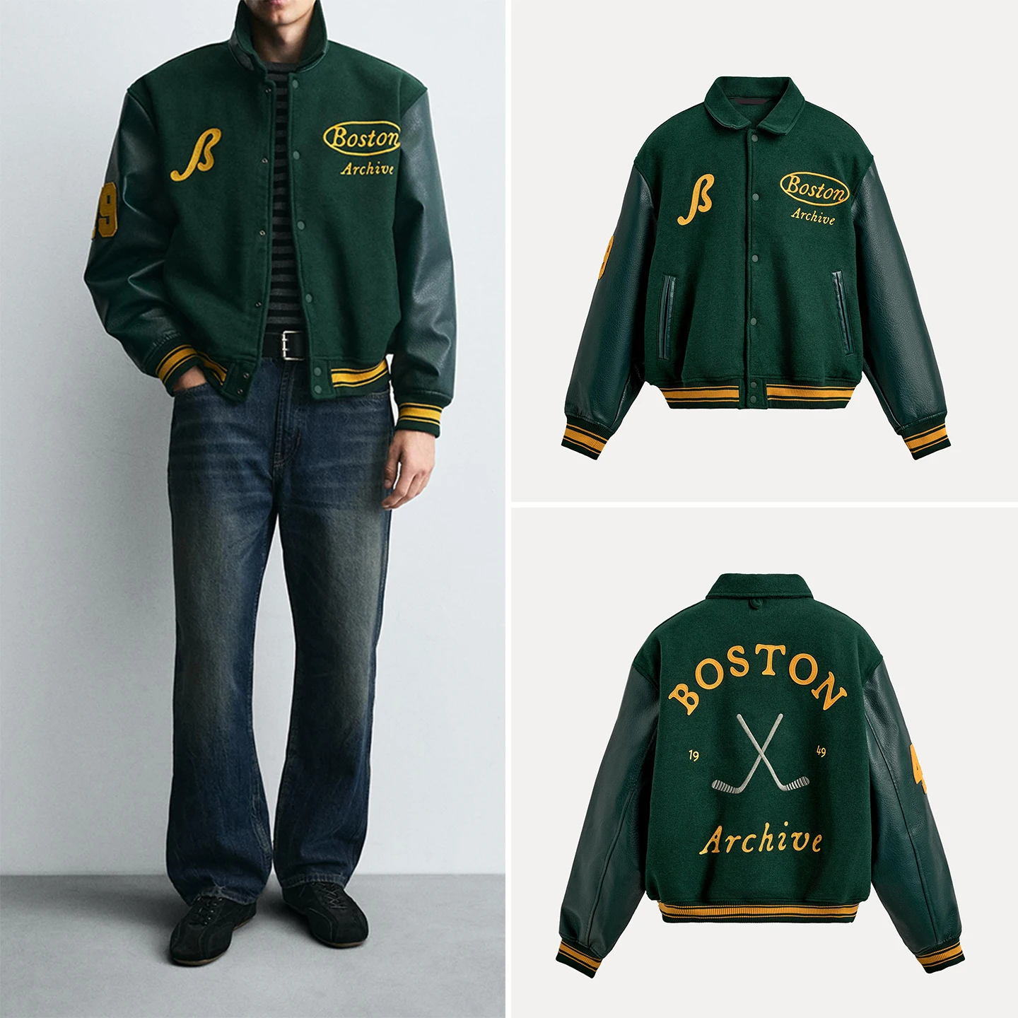 

Trendy Patchwork Pilot Jaet Outerwear for Men Autumn 2025 College Sle 799 Stand Fit Long Sve Flip Collar Jaet