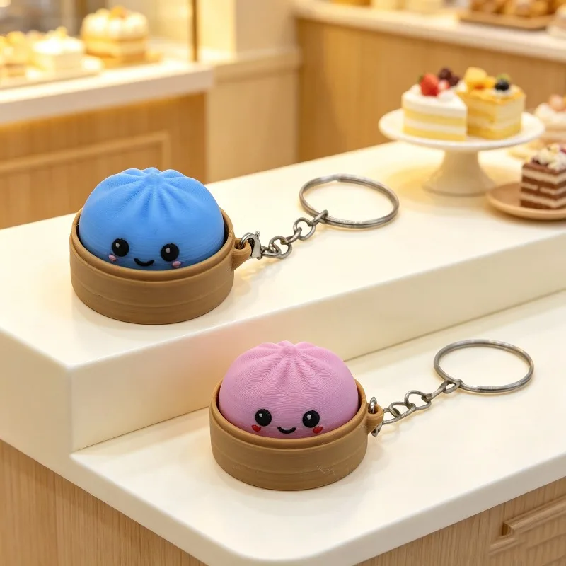 1~5 Stück Knödel-Fidget-Tastatur-Schlüsselanhänger, 3D-gedruckt, niedlich, Anti-Stress-Fidget-Clicker-Schlüsselring, Weihnachts- und Neujahrsgeschenke für Paare – Detail 3