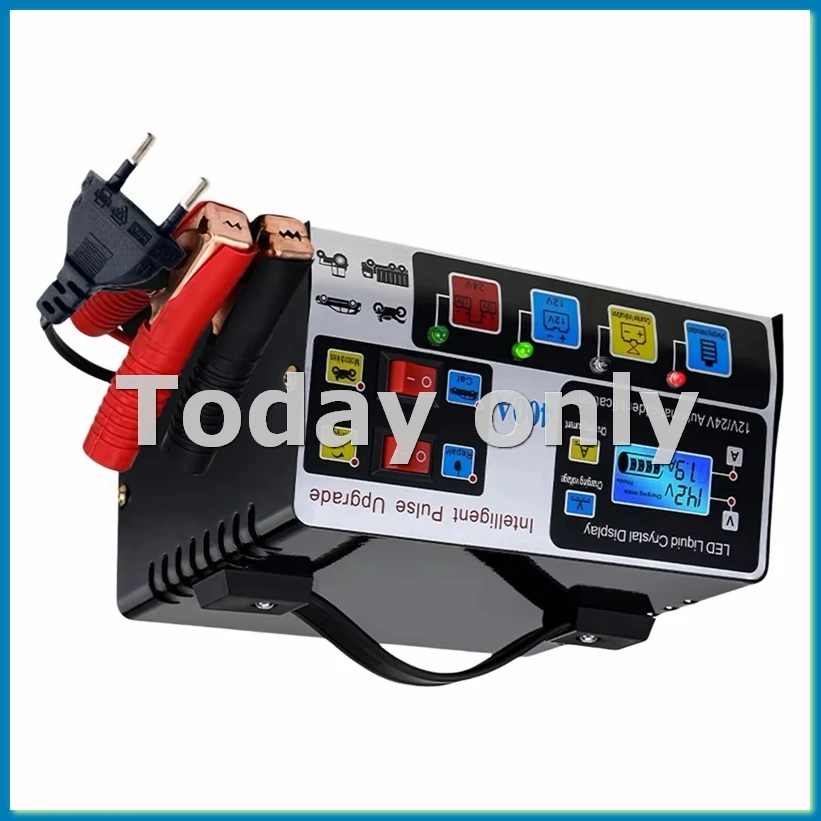 400A Car Battery Charger 12V/24V Battery High Power Fast Charger 220W Intelligent Pulse Repair Charger EU PLUG-VVNB