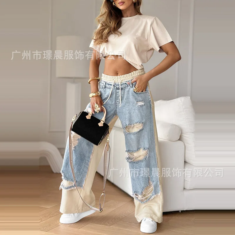 2025 Summer New Women's Fashion Casual Versatile Drawstring Straight Pants Women's Europe and The United States