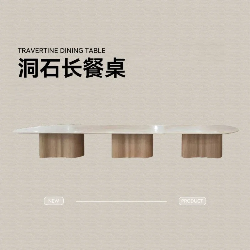 Super long arc edge large furniture party table wabi sandy wind medieval restaurant furniture villa hotel