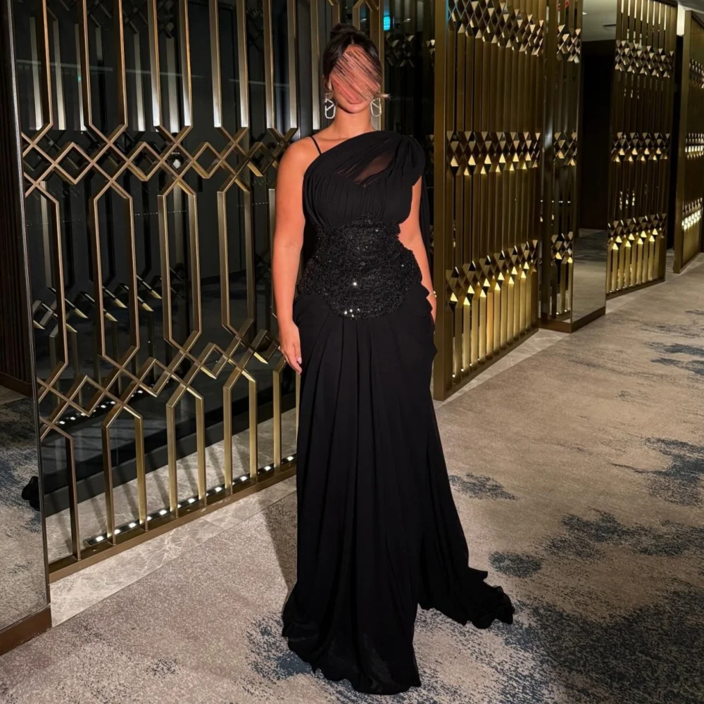 

Customized Modern Style Matching Chiffon Beading Ruched Straight One-shoulder Long Dresses Bespoke Occasion Dresses Elegant