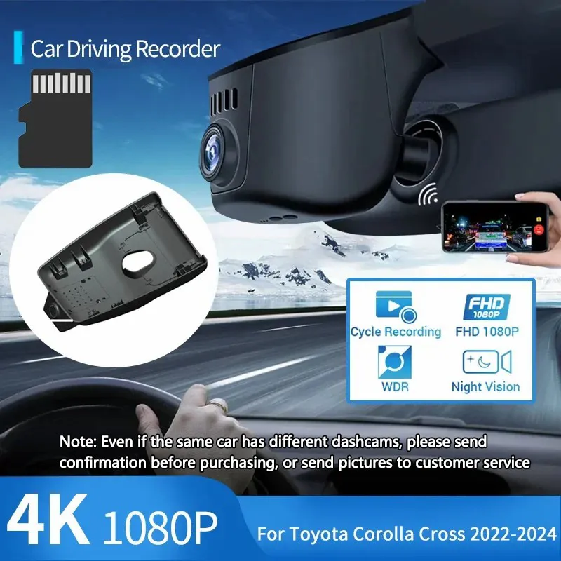 4K 1080P Wifi Auto DASH CAM Car DVR Video Recorder Night Vision Camera Accessories for Toyota Corolla Cross XG10 2022 2023 2024