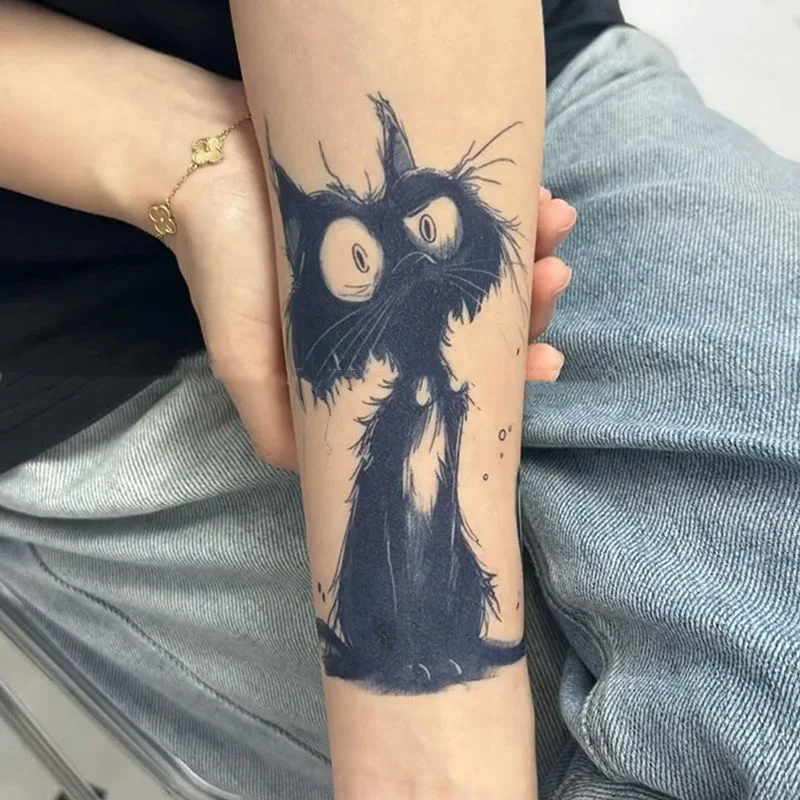 Cartoon verdwaalde kleine kat kruidensap tijdelijke tatoeages waterdichte nep tattoo sticker body art transfer tattoo voor vrouw