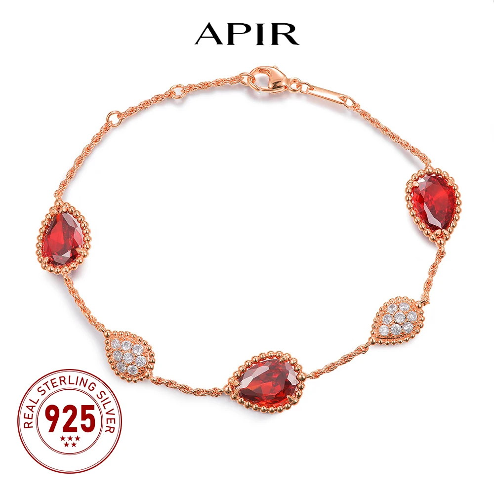 

APIR Red Garnet Bohemian Style 5A Zircon Gemstone Teardrop Bracelets Snake Design Gemstone 18K Rose Gold Bangle for Women Gifts