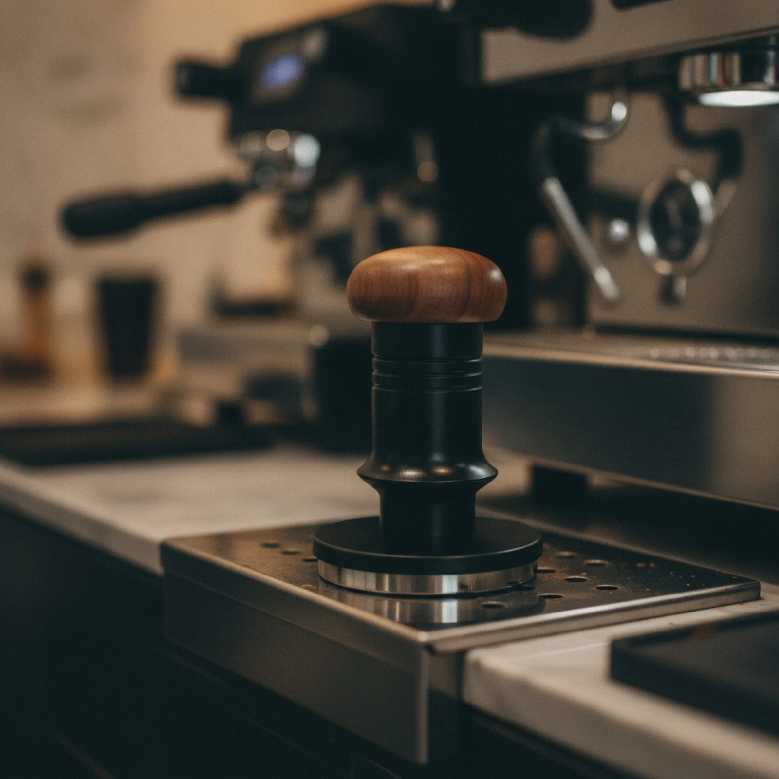 Manual Coffee Tamper Adjustable Tamper with Wood Handle Espresso Tool Premium Spring-Loaded for Home Baristas