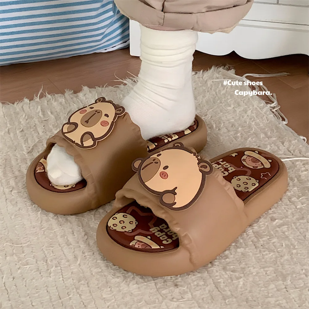 

Cute Capybara Thick Sole Women's Slippers Slides Summer Indoor Outdoor Sandals for Bathroom Beach Couple Matching Shoes