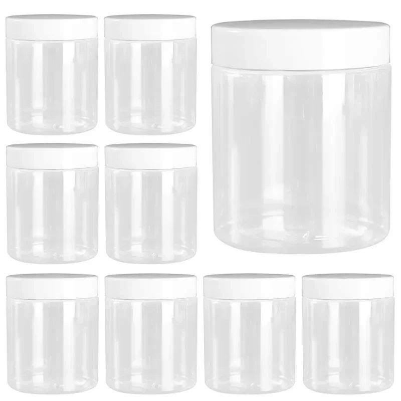 12Pcs 250ml Clear Plastic Jar With White Lid Candy Grain Storage Jars Cosmetic Face Cream Sample Bottle Kitchen Food Containers