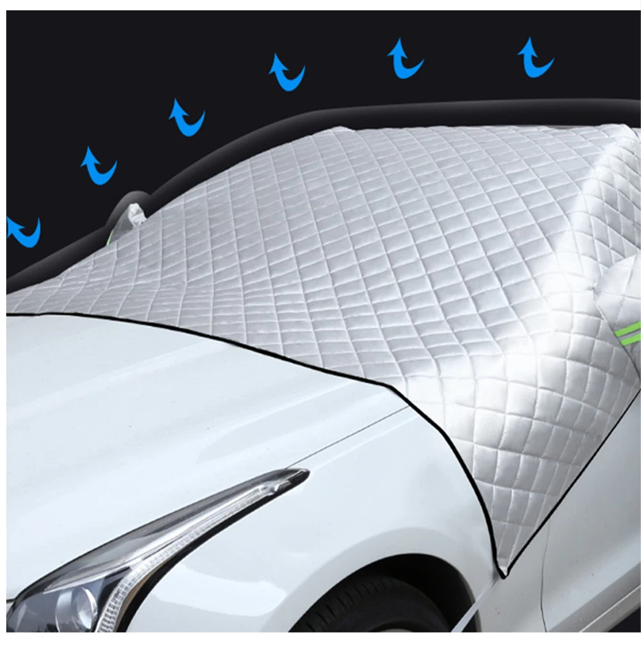 Universelle Auto-Windschutzscheibenabdeckung für den Außenbereich, Schnee-, Frost- und Eisschutz, UV-Sonnenschutz, staubdichte Abdeckung mit Spiegelabdeckung – Detail 4