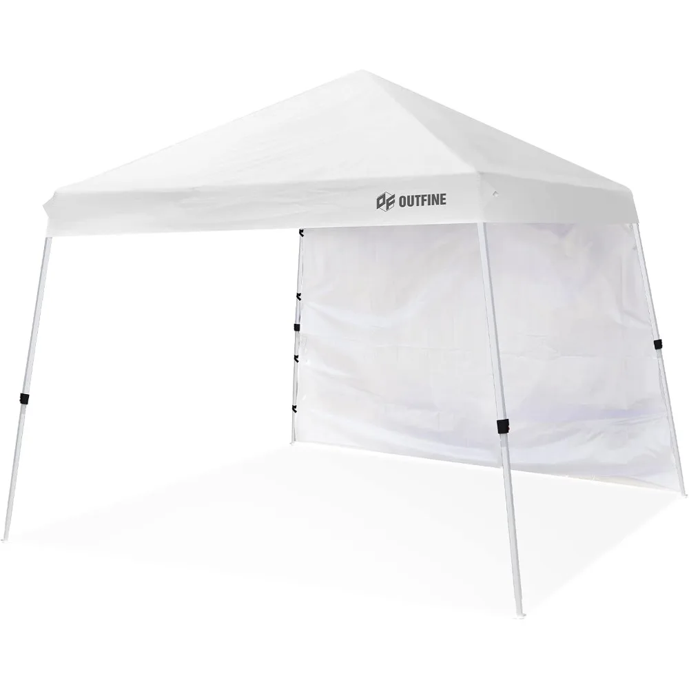 

OUTFINE Canopy 10'X10' Slant Leg Pop Up Canopy, Outdoor Patio Portable tent with Sidewall x1, Stakes x8, Ropes x4, 10x10 Base