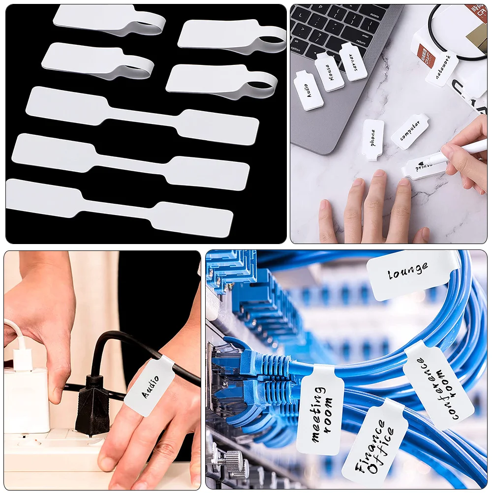 100 Pcs White Cable Label Labels for School Blank Cord Electronics Write Computer Organizer Stickers Tamper