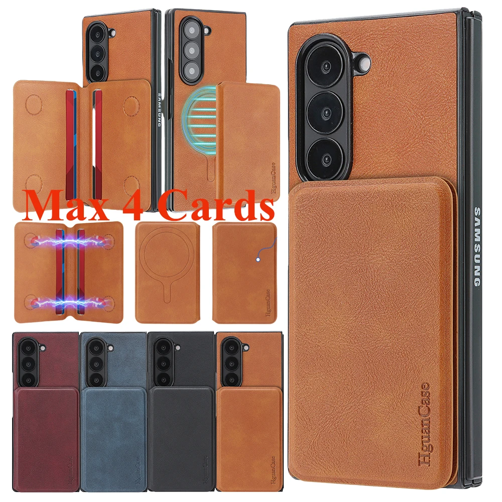 

2 in 1 Magnetic Leather Case for For Samsung Galaxy Z Fold 7 6 5 4 3 Fold7 Fold6 Fold5 Card Slots Wireless Charging Phone Cover