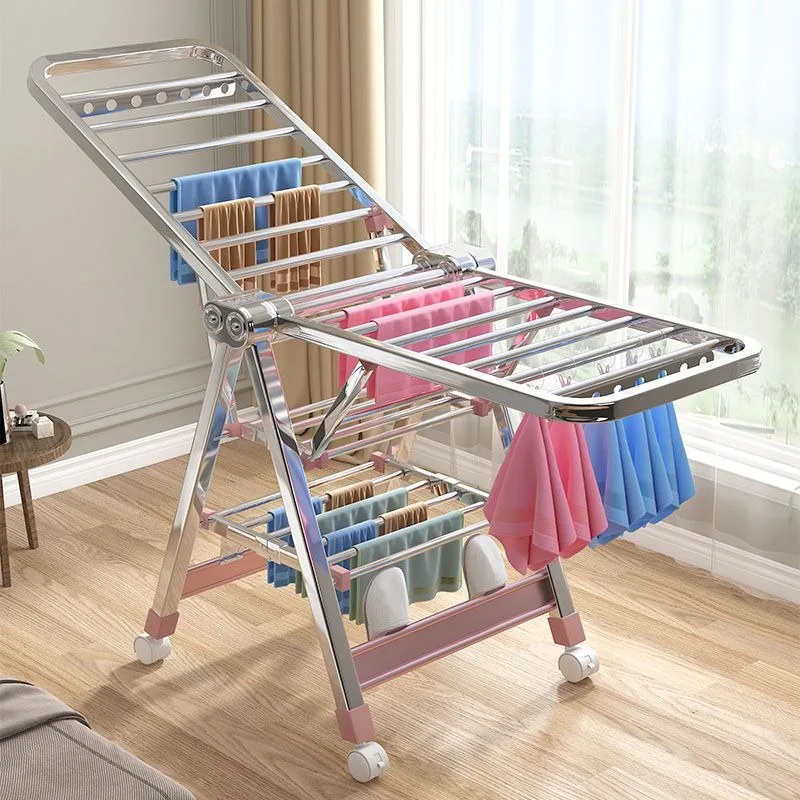 

Stainless Steel Household Clothes Drying Rack Folding Adjustable Floor-standing Indoor Drying Racks Living Room Balcony Decor