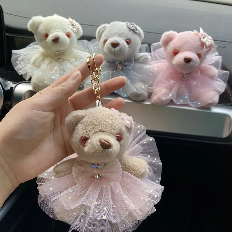 beautiful  Teddy   bear sweet pretty Shiny dress skirt doll lifelike Pendant decorate doll birthday keychain fahione couple gift